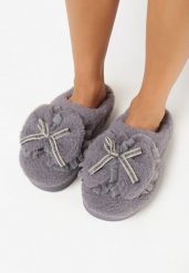 Szare Kapcie Pluszowe z Kokardką Xaverna. Szare kapcie damskie Born2be, bez wzorów, z dresówki. Za 14.99 zł.
