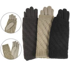 Beżowe Damskie Rękawiczki Moraj Z Futerkiem. Brązowe rękawiczki damskie Moraj, na zimę, bez wzorów, z dzianiny, eleganckie. Za 34.99 zł.