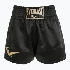 Spodenki treningowe Everlast Muay Thai. Czarne krótkie spodenki sportowe męskie Everlast, l, bez wzorów, z materiału, na fitness i siłownię. Za 229.99 zł.