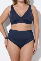 Damskie figi od bikini marszczona taśma wypełnienie z przodu. Niebieskie bikini damskie Ulla Popken, plus size, bez wzorów, plus size. Za 100.99 zł.