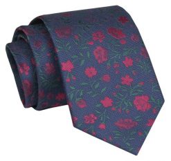 Krawat - ALTIES - Granatowy, Wzór w Kwiaty. Czerwone krawaty i muchy Alties, bez wzorów, z tkaniny, eleganckie. Za 49.00 zł.