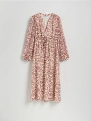Wzorzysta sukienka maxi - wielobarwny. Sukienki damskie Reserved, l, bez wzorów, z tkaniny, bez kołnierzyka, bez ramiączek, maxi. W wyprzedaży za 119.99 zł.