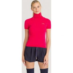 GOLF Elisabetta Franchi. Czerwone swetry damskie Elisabetta Franchi, z aplikacjami, z dzianiny, bez kołnierzyka, bez ramiączek, krótkie, bez kaptura. Za 979.00 zł.
