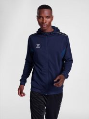 Bluza dresowa z kapturem i zamkiem błyskawicznym Hummel Authentic. Niebieskie bluzy męskie Hummel, xl, bez wzorów, z dresówki, z kapturem, do piłki nożnej. Za 247.55 zł.
