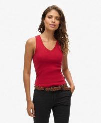 Koszulka z koronkowym wykończeniem. Czerwone t-shirty damskie Superdry., bez wzorów, z bawełny, eleganckie, bez kołnierzyka. Za 114.80 zł.