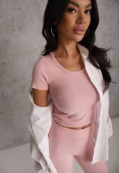 Różowy Krótki T-shirt Basic z Okrągłym Dekoltem Gresalor. Czerwone bluzki damskie Renee, m, bez wzorów, z jeansu, casualowe, bez kołnierzyka. Za 49.99 zł.