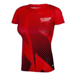 Koszulka do biegania damska z krótkim rękawem EXTREME HOBBY HALFTONE. Czerwone koszulki sportowe damskie EXTREME HOBBY, xl, bez wzorów, z elastanu, bez kołnierzyka, bez ramiączek, do biegania. Za 139.00 zł.