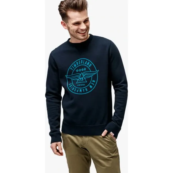 Timberland Bluza Brushback Vintage Graphic Crew , granatowy, rozmiar L. Niebieskie bluzy męskie Timberland, l, z aplikacjami, z bawełny, bez kaptura. W wyprzedaży za 259.99 zł.