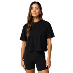 Koszulka damska Fabletics Boxy. Czarne koszulki sportowe damskie FABLETICS, xs, bez wzorów, z bawełny, eleganckie, bez kołnierzyka. Za 179.00 zł.