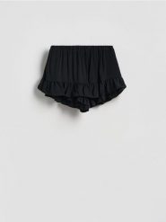 Szorty z wiskozy - czarny. Czarne szorty damskie Reserved, l, bez wzorów, z wiskozy. Za 79.99 zł.