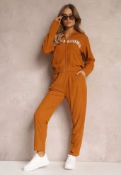 Brązowy 2-częściowy Prążkowany Komplet Dresowy z Bluzą i Spodniami Eirso. Brązowe bluzy damskie Renee, na lato, l, z aplikacjami, z dresówki, bez kaptura. Za 79.99 zł.