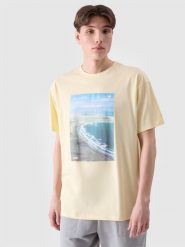 4F T-shirt oversize z nadrukiem męski - żółty L. Żółte koszulki sportowe męskie 4f, l, bez wzorów, z bawełny, klasyczne, bez kołnierzyka. W wyprzedaży za 29.99 zł.