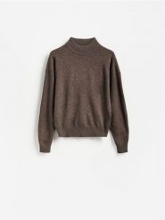 Sweter z wełny merino - brązowy. Brązowe swetry damskie Reserved, l, bez wzorów, z wełny, bez kołnierzyka, bez ramiączek, bez kaptura. Za 259.99 zł.