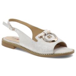 Sandały damskie S. Barski, ze sprzączką eleganckie z ozdobą na płaskim obcasie, srebrne, KV51-043. Szare sandały damskie S.BARSKI, z aplikacjami, bez obcasa, na płaskiej podeszwie, bez zapięcia. Za 149.00 zł.