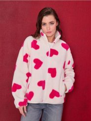 Bluza bomberka ze wzorem w serca - wielobarwny. Bluzy damskie Sinsay, l, bez wzorów, bez kaptura. Za 69.99 zł.