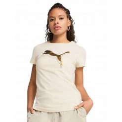 KOSZULKA damska PUMA Essentials Metallic bawełna 684995-87 beżowa L. Brązowe t-shirty damskie Puma, l, bez wzorów, z bawełny, bez kołnierzyka. Za 90.00 zł.