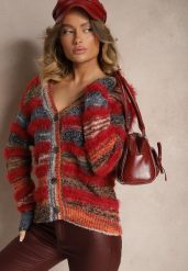 Pomarańczowo-Granatowy Rozpinany Kardigan z Wiskozą i Wełną w Paski Esamara. Brązowe kardigany damskie Renee, bez wzorów, z jeansu, eleganckie. Za 59.99 zł.