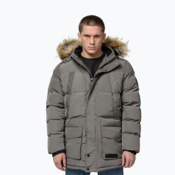 Kurtka zimowa męska Pitbull Forest Hooded Parka. Szare parki męskie PITBULL, na zimę, m, bez wzorów, z materiału, bez kaptura. Za 489.99 zł.