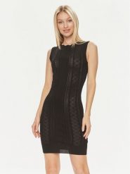 Guess Sukienka dzianinowa Es Sl Adaline W4GK11 Z2U00 Czarny Slim Fit. Czarne sukienki damskie Guess, s, z aplikacjami, z dzianiny, bez kołnierzyka, bez ramiączek. Za 249.99 zł.