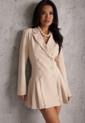 Beżowa Rozkloszowana Sukienka Marynarka VICES z Usztywnianymi Ramionami Ilarita. Brązowe żakiety damskie Renee, l, bez wzorów, biznesowe. Za 219.99 zł.