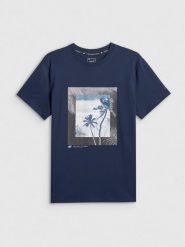 T-shirt regular z nadrukiem męski 4F 4FWSS26TTSHM3034. Niebieskie t-shirty męskie 4f, m, bez wzorów, z bawełny, klasyczne, bez kołnierzyka. Za 69.99 zł.