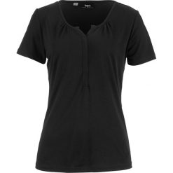Shirt z krótkim rękawem i plisą guzikową, z lejącego modalu bonprix czarny. Bluzki damskie bonprix. Za 27.99 zł.
