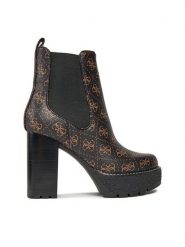 Guess Botki FL8EEA FAL10 Brązowy. Brązowe botki damskie Guess, ze skóry, bez obcasa, na słupku, bez zapięcia. Za 779.99 zł.