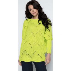 Sweter Lekki Ażurowy Nietoperz w Kolorze Limonki. Swetry damskie Molly.pl, z dzianiny, z dekoltem w łódkę. Za 119.90 zł.