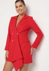 Czerwona Taliowana Sukienka o Kroju Marynarki z Mini Trenem Besista. Czerwone sukienki damskie Born2be, m, z aplikacjami, eleganckie. Za 129.99 zł.
