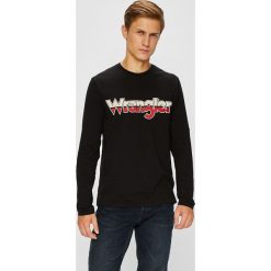 Wrangler - Longsleeve. Czarne bluzki z długim rękawem męskie Wrangler, z nadrukiem, z bawełny, z okrągłym kołnierzem. Za 99.90 zł.