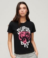 Koszulka graficzna Lo-fi Rock. Czarne t-shirty damskie Superdry., s, bez wzorów, z bawełny, rockowe, bez kołnierzyka. Za 140.80 zł.