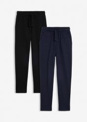 Spodnie do biegania z mieszanki bawełny (2 pary). Czarne spodnie sportowe dla chłopców bonprix, bez wzorów, z bawełny, do biegania. Za 109.98 zł.