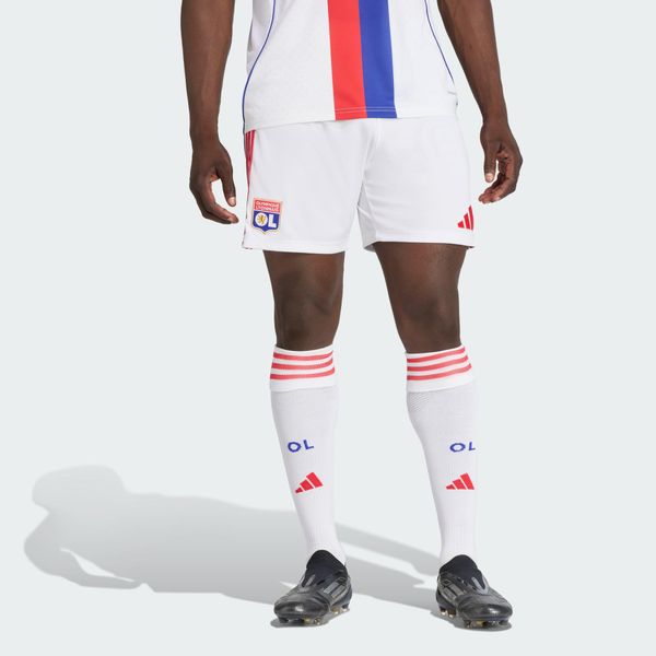 Szorty Olympique Lyonnais 25/26 Home. Białe krótkie spodenki sportowe męskie Adidas, m, bez wzorów, z materiału, klasyczne. Za 174.25 zł.