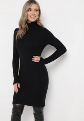 Czarna Sukienka Midi z Golfem o Sweterkowym Fasonie Abdone. Czarne sukienki damskie Born2be, bez wzorów, bez kołnierzyka, bez ramiączek, midi. Za 89.99 zł.