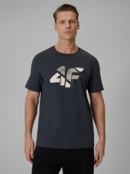4F T-shirt regular z nadrukiem męski - szary L. Szare t-shirty męskie 4f, l, bez wzorów, z bawełny, bez kołnierzyka. Za 59.99 zł.