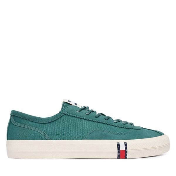 Tenisówki Tommy Jeans. Zielone trampki męskie Tommy Jeans, bez wzorów, z jeansu, bez zapięcia. Za 369.99 zł.