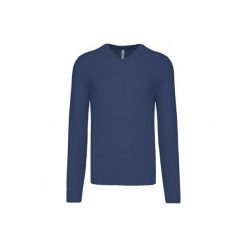 Sweter z dekoltem w kształcie litery V Kariban. Fioletowe swetry przez głowę męskie KARIBAN, m, bez wzorów, z bawełny, bez kołnierzyka. Za 185.00 zł.