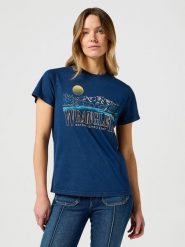 WRANGLER DAMSKA KOSZULKA WRANGLER GRAPHIC TEE NAVY 112356432. Niebieskie t-shirty damskie Wrangler, l, bez wzorów, bez kołnierzyka. Za 89.99 zł.
