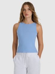 4F Top slim gładki damski - granatowy L. Niebieskie koszulki sportowe damskie 4f, l, bez wzorów, z bawełny, bez kołnierzyka, bez ramiączek. W wyprzedaży za 29.99 zł.