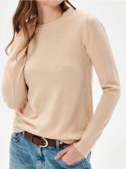 Lekki sweter basic - beżowy. Brązowe swetry damskie Sinsay, l, bez wzorów, bez kołnierzyka, bez ramiączek, bez kaptura. Za 29.99 zł.