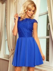 Sukienka Model Marta 157-5 Chaber - Numoco. Niebieskie sukienki damskie NUMOCO, l, bez wzorów, z koronki, wizytowe, bez kołnierzyka, plus size, bez ramiączek, rozkloszowane. Za 300.83 zł.