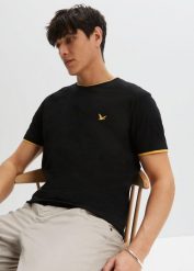 T-shirt (2 szt.). Czarne t-shirty męskie bonprix, m, bez wzorów, bez kołnierzyka. Za 109.98 zł.