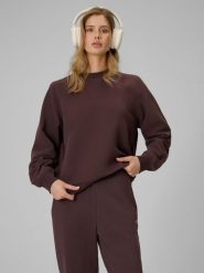 4F Bluza dresowa loose bez kaptura damska - brązowa XL. Brązowe swetry damskie 4f, l, bez wzorów, z bawełny, bez kołnierzyka, bez ramiączek, bez kaptura. Za 129.99 zł.