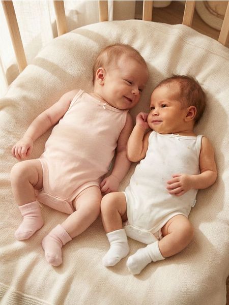 Body na ramiączkach z ozdobną kokardką 2 pack - kremowy. Białe body niemowlęce Sinsay, bez wzorów, bez ramiączek. Za 15.99 zł.