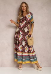 Czarno-Czerwona Sukienka z Wiskozy Olonice. Czarne sukienki damskie Renee, na imprezę, na lato, l, z aplikacjami, z wiskozy, boho, bez kołnierzyka, bez ramiączek, maxi. Za 49.99 zł.