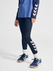 Dziewczęce legginsy z logo Hummel. Niebieskie legginsy dla dziewczynek Hummel, bez wzorów, z bawełny. Za 79.35 zł.