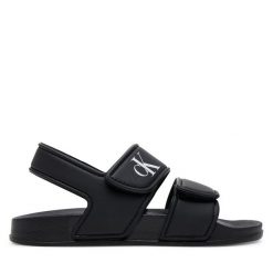 Sandały Calvin Klein Jeans. Czarne sandały chłopięce Calvin Klein Jeans, z jeansu, bez zapięcia. Za 129.99 zł.