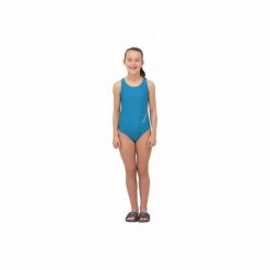 Dziewczęcy jednoczęściowy kostium kąpielowy Squba. Niebieskie stroje kąpielowe dla dziewczynek Erima, bez wzorów, z materiału. Za 149.99 zł.