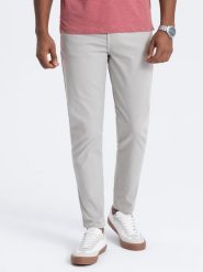 Spodnie męskie chino o dopasowanym kroju - szare V2 OM-PACP-0151 - XXL. Szare spodnie materiałowe męskie Ombre Clothing, l, bez wzorów, z bawełny. Za 179.99 zł.