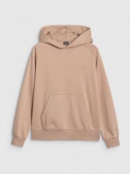 4F Bluza dresowa nierozpinana z kapturem damska - beżowa M. Brązowe bluzy damskie 4f, m, bez wzorów, z bawełny, z kapturem. Za 149.99 zł.